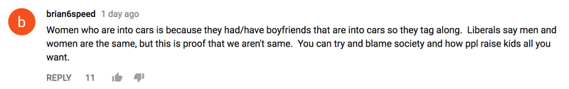 Illustration for article titled The Comments On This Video About A Lack Of 'Car Girls' Are Why There's A Lack Of Car Girls